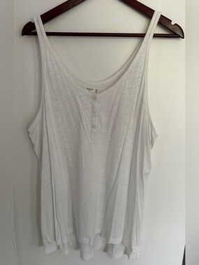 Henley Scoop Neck Tank Top in White